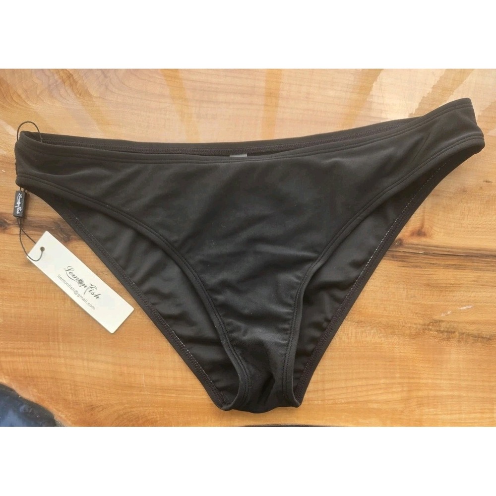 NEW w/tag Lemonfish Bikini Bottom Womens Size L Black Lined Swimwear Swim Suit